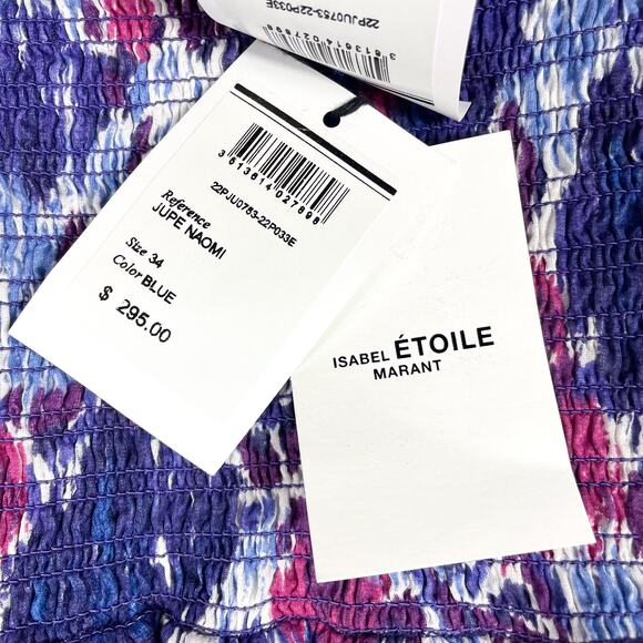 Isabel‎ Marant Etoile Naomi Skirt Purple Smocked Tiered Ruffle Sz 34 FR / XS - Picture 7 of 10